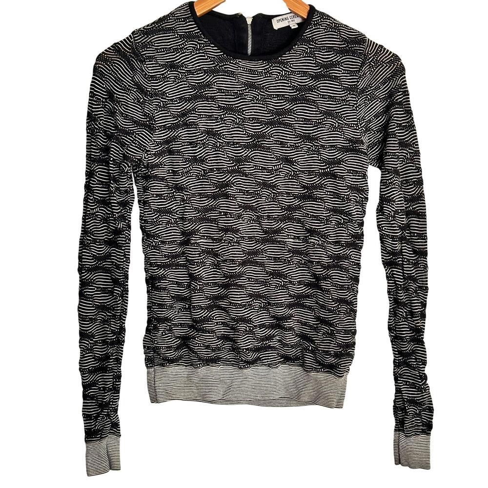 Opening Ceremony Geo Knit Zip Back Sweater M Black White Dark Romantic Goth Y2K